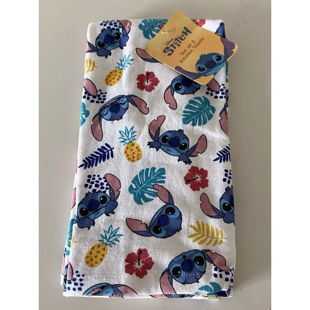 2‎ Pack Disney Stitch Faces Kitchen Towels Pineapple Hibiscus Tropical 16 X 26”